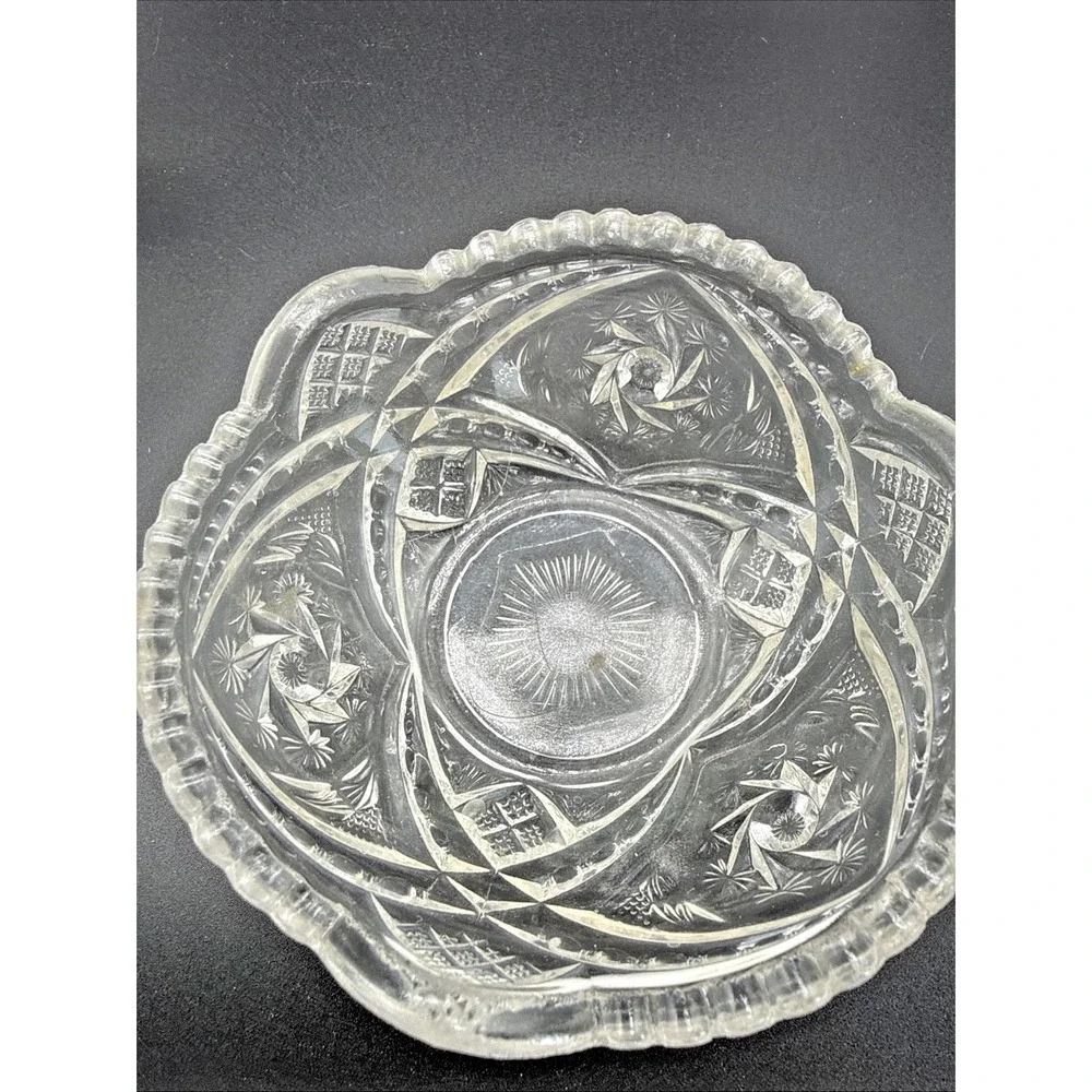 Vintage Pressed and Cut Glass Collection 10 Piece Set Bowls Decanter Basket